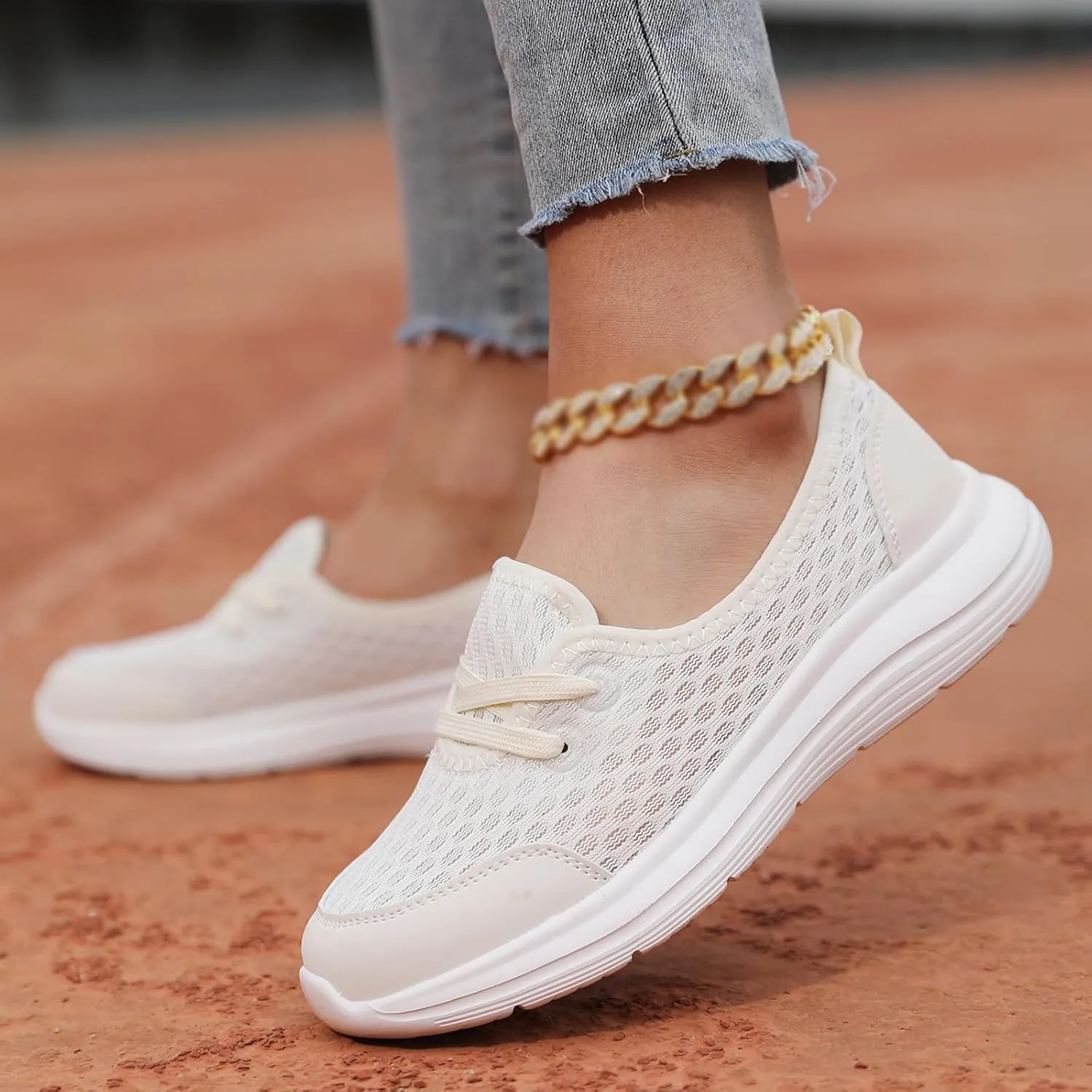 Orthopedic Shoes for Women Lightweight Breathable Mesh Holllow Out Slip-On Knitted Sneakers Casual Comfortable Low Cut Walking Sneakers with Arch Support