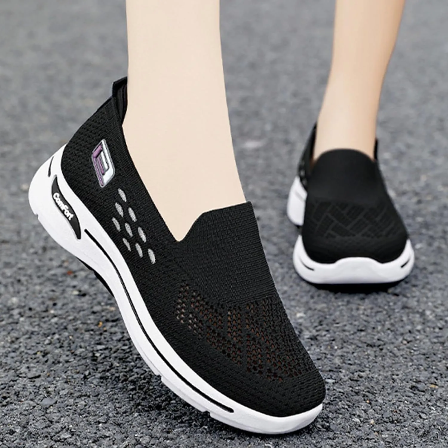 Orthopedic Sneakers for Women Summer Breathable Mesh Hollow Out Slip On Walking Shoes Casual Lightweight Soft Sole Outdoor Sports Sneakers with Arch Support