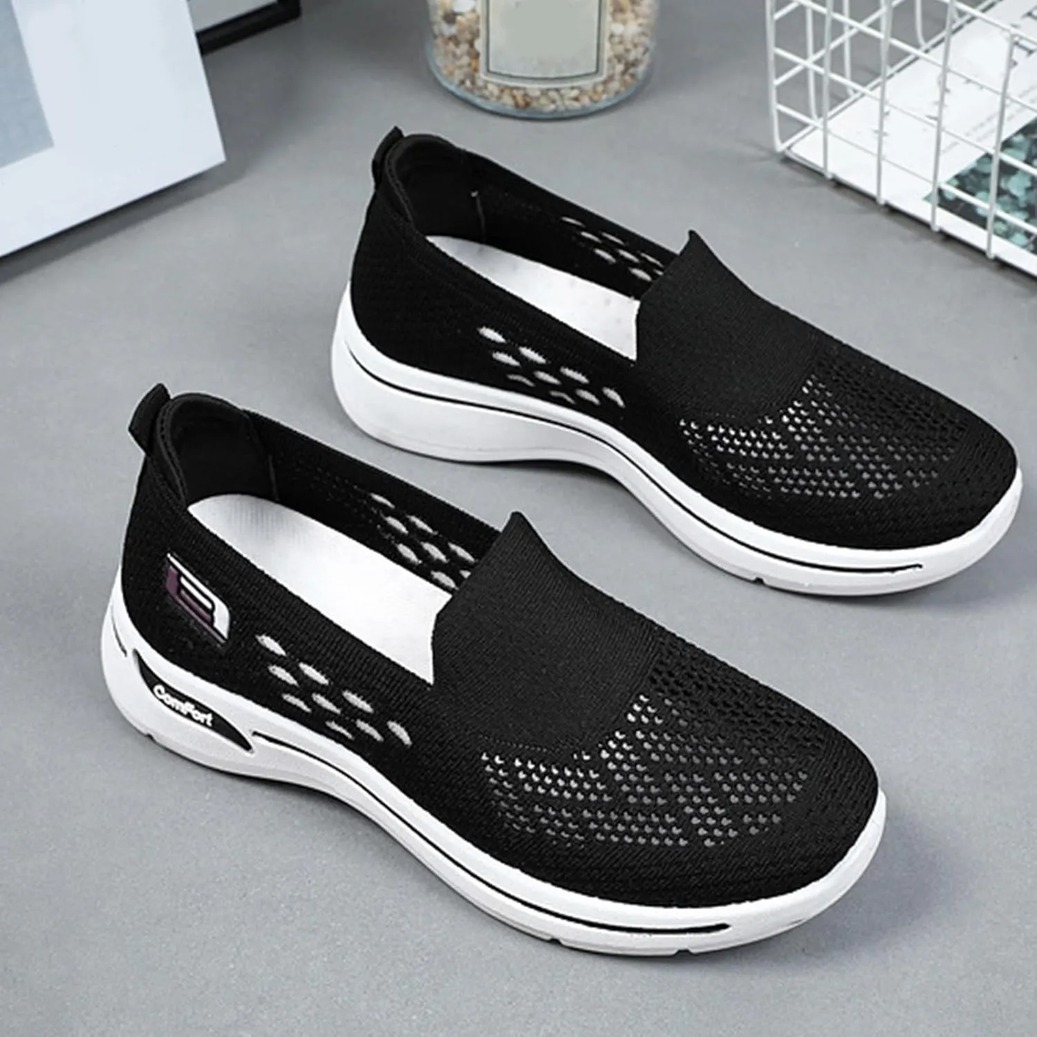 Orthopedic Sneakers for Women Summer Breathable Mesh Hollow Out Slip On Walking Shoes Casual Lightweight Soft Sole Outdoor Sports Sneakers with Arch Support