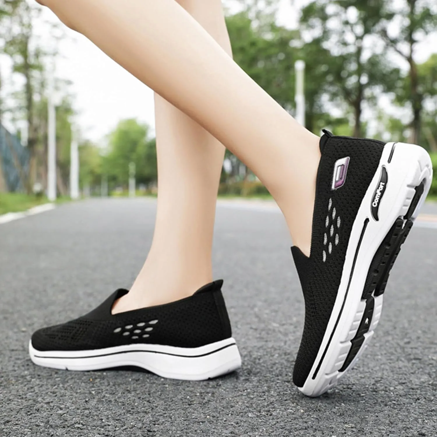 Orthopedic Sneakers for Women Summer Breathable Mesh Hollow Out Slip On Walking Shoes Casual Lightweight Soft Sole Outdoor Sports Sneakers with Arch Support