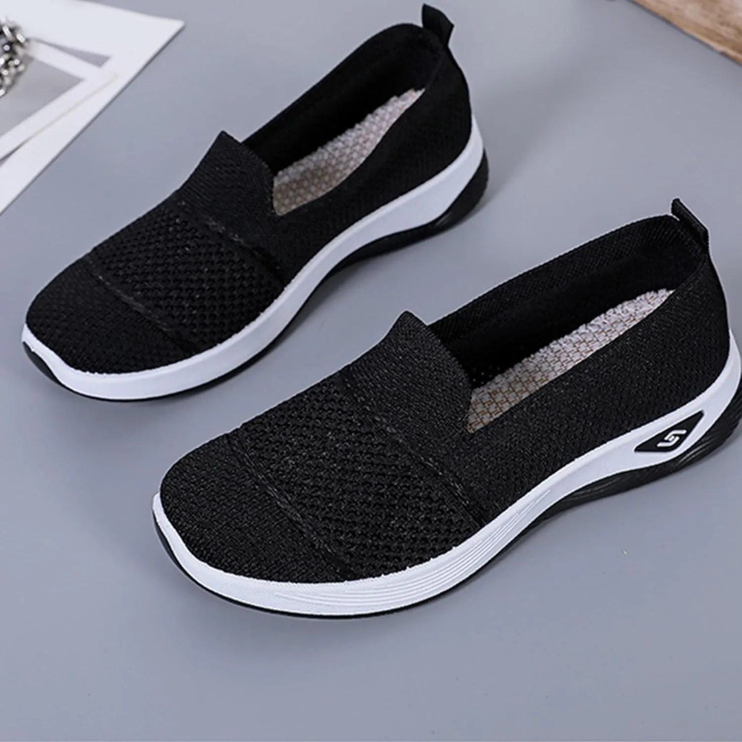 Orthopedic Sneakers for Women Summer Breathable Mesh Slip On Soft Sole Walking Shoes Lightweight Casual Comfortable Fashion Tennis Shoes with Arch Support
