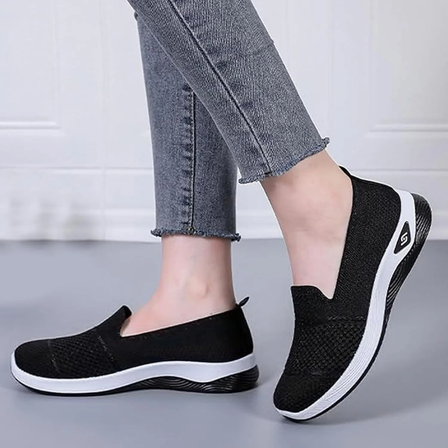 Orthopedic Sneakers for Women Summer Breathable Mesh Slip On Soft Sole Walking Shoes Lightweight Casual Comfortable Fashion Tennis Shoes with Arch Support