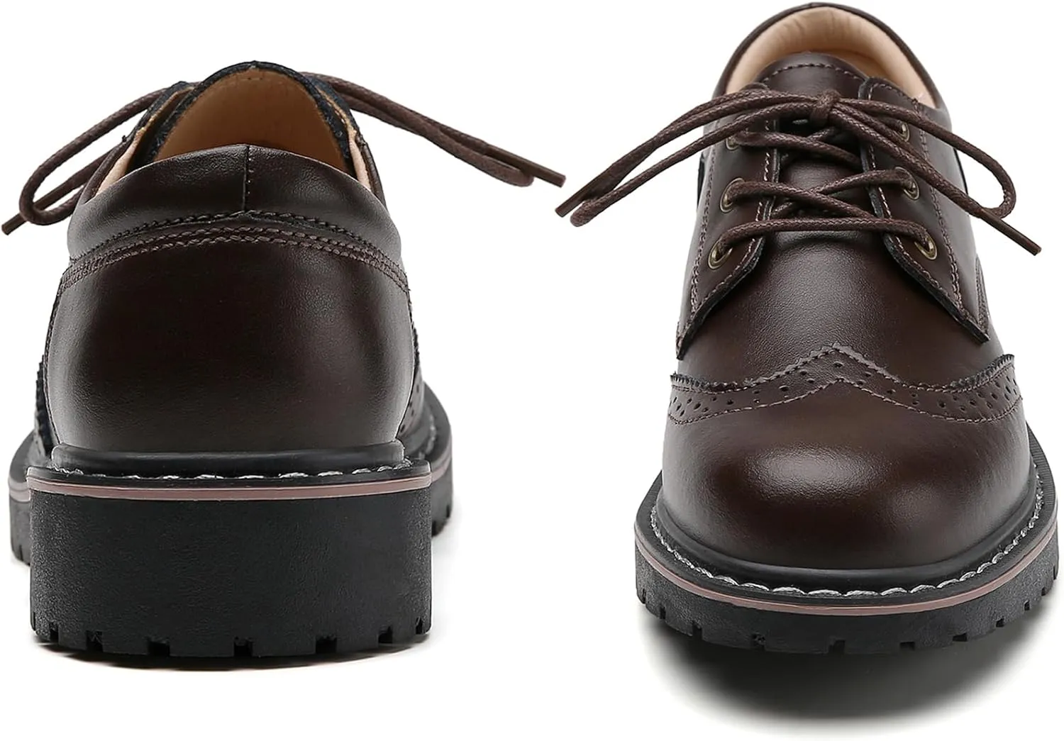 Oxford Shoes for Women,Perforated Lace-up Round Toe Leather Low Heel Brogues Shoe for Girls Ladies Women