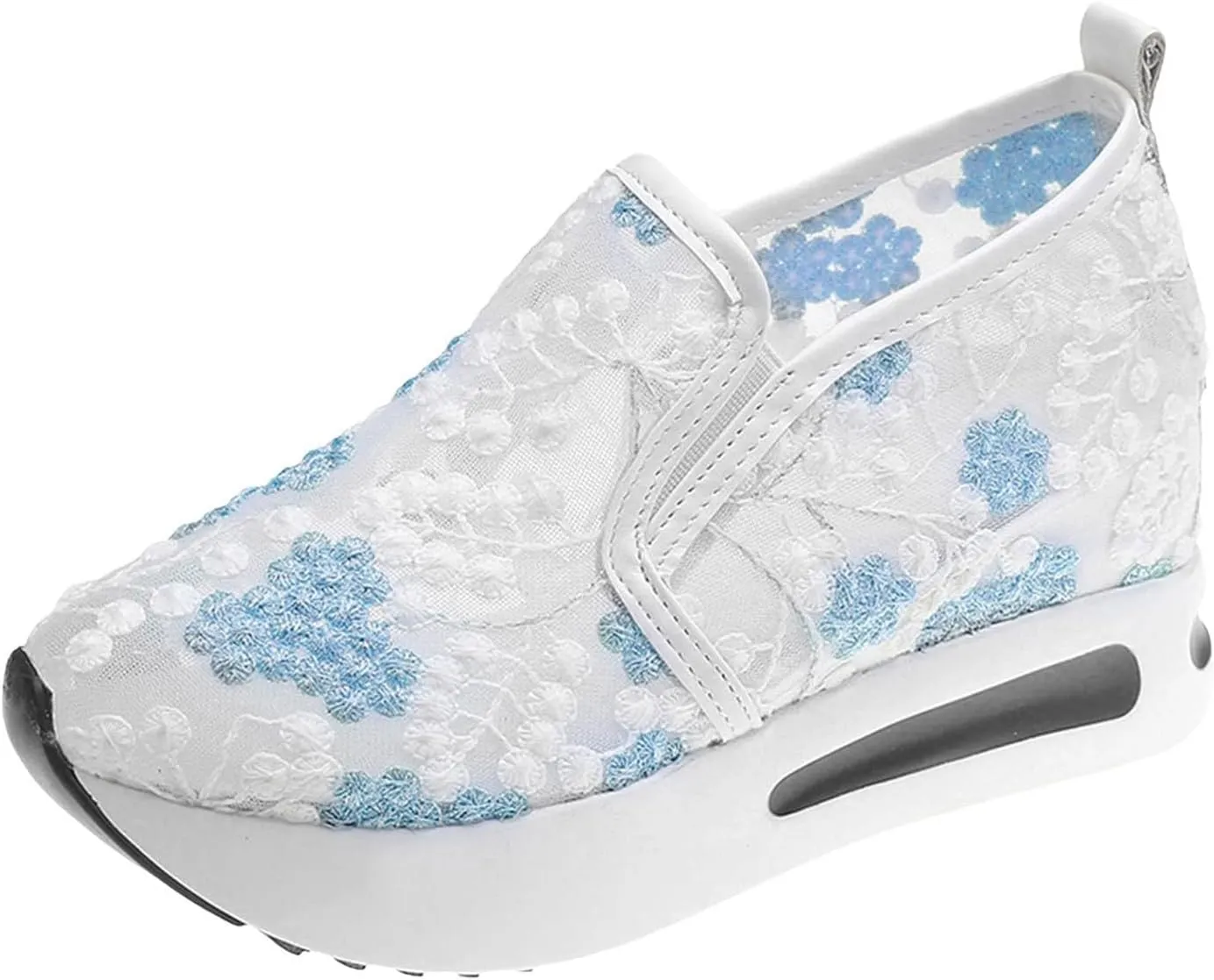 Platform Wedge Sneakers for Women Comfortable Orthopedic Shoes with Arch Support Breathable Mesh Floral Embroidery Sneakers Casual Slip On Shoes Fashion Walking Shoe