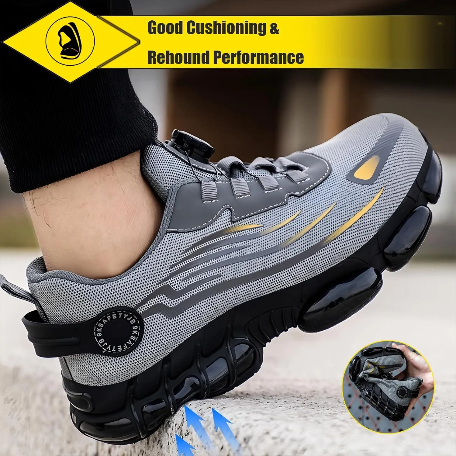 Prestivos Steel Toe Shoes for Men Women Work Safety Air Cushion Shoes Anti-Slip Lightweight Puncture Comfortable Composite Evontiras Steel Toe Casual Sneakers