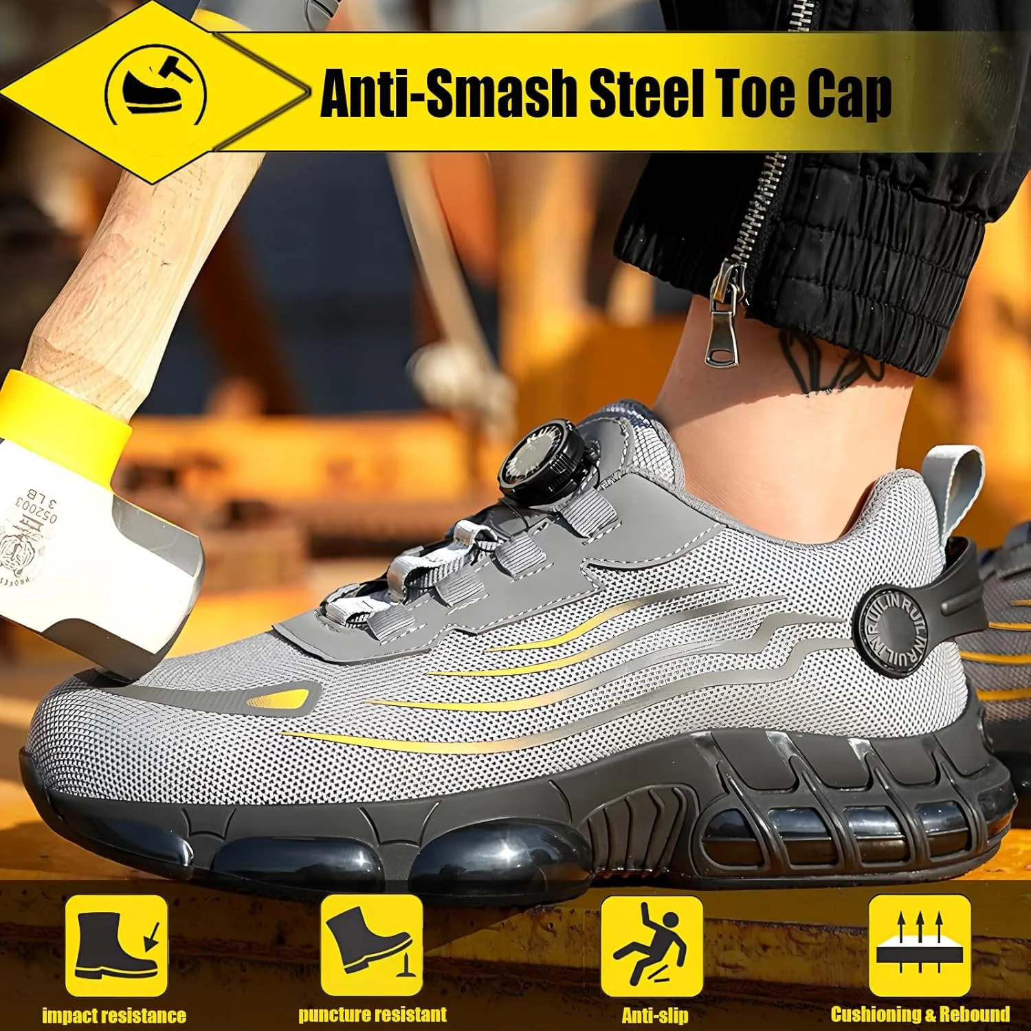 Prestivos Steel Toe Shoes for Men Women Work Safety Air Cushion Shoes Anti-Slip Lightweight Puncture Comfortable Composite Evontiras Steel Toe Casual Sneakers