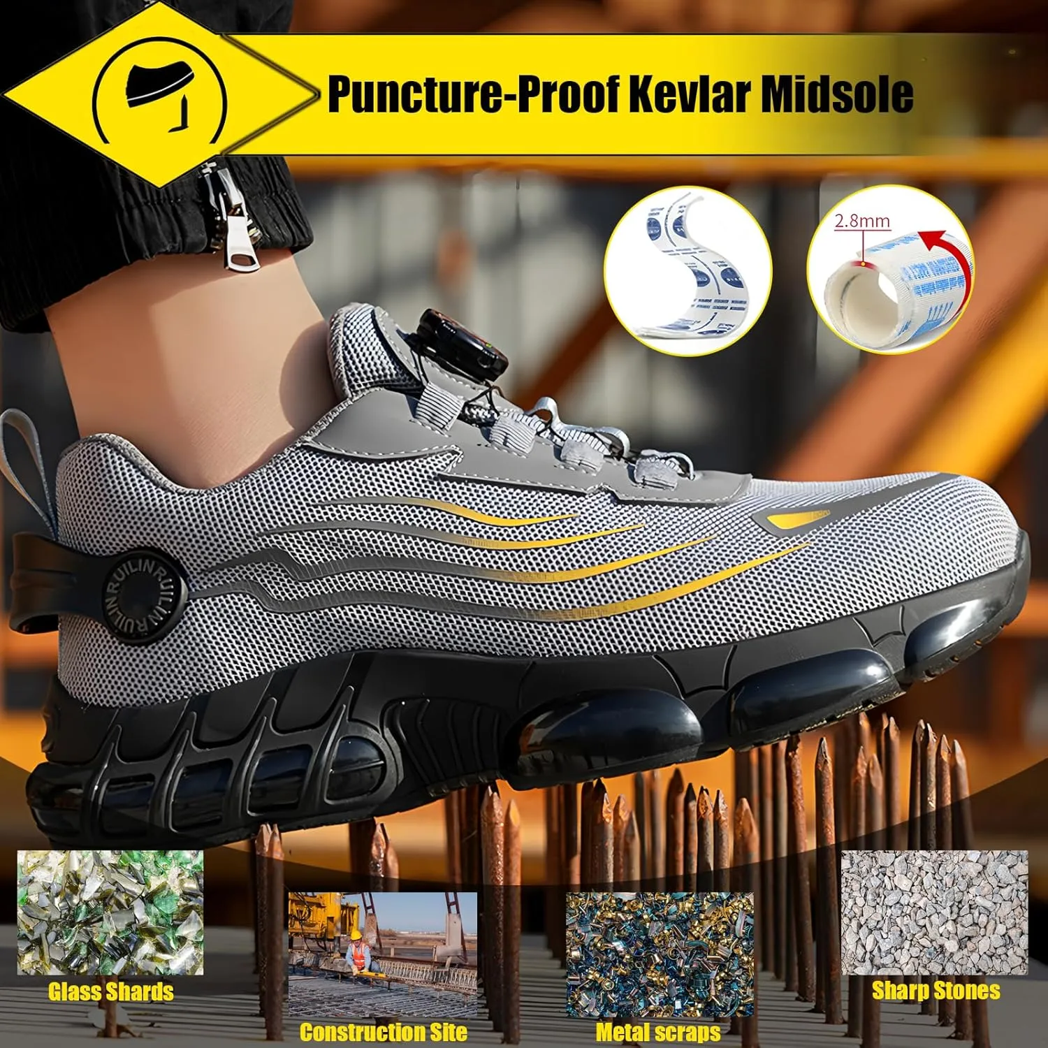 Prestivos Steel Toe Shoes for Men Women Work Safety Air Cushion Shoes Anti-Slip Lightweight Puncture Comfortable Composite Evontiras Steel Toe Casual Sneakers