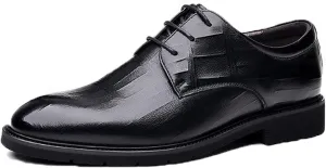 PURCHAWEE Men's Plaid Derby Shoes Dress Shoes,Leather Burnished Embossed Non-Slip Lace Up Round Toe Block Heel Formal Business Shoes