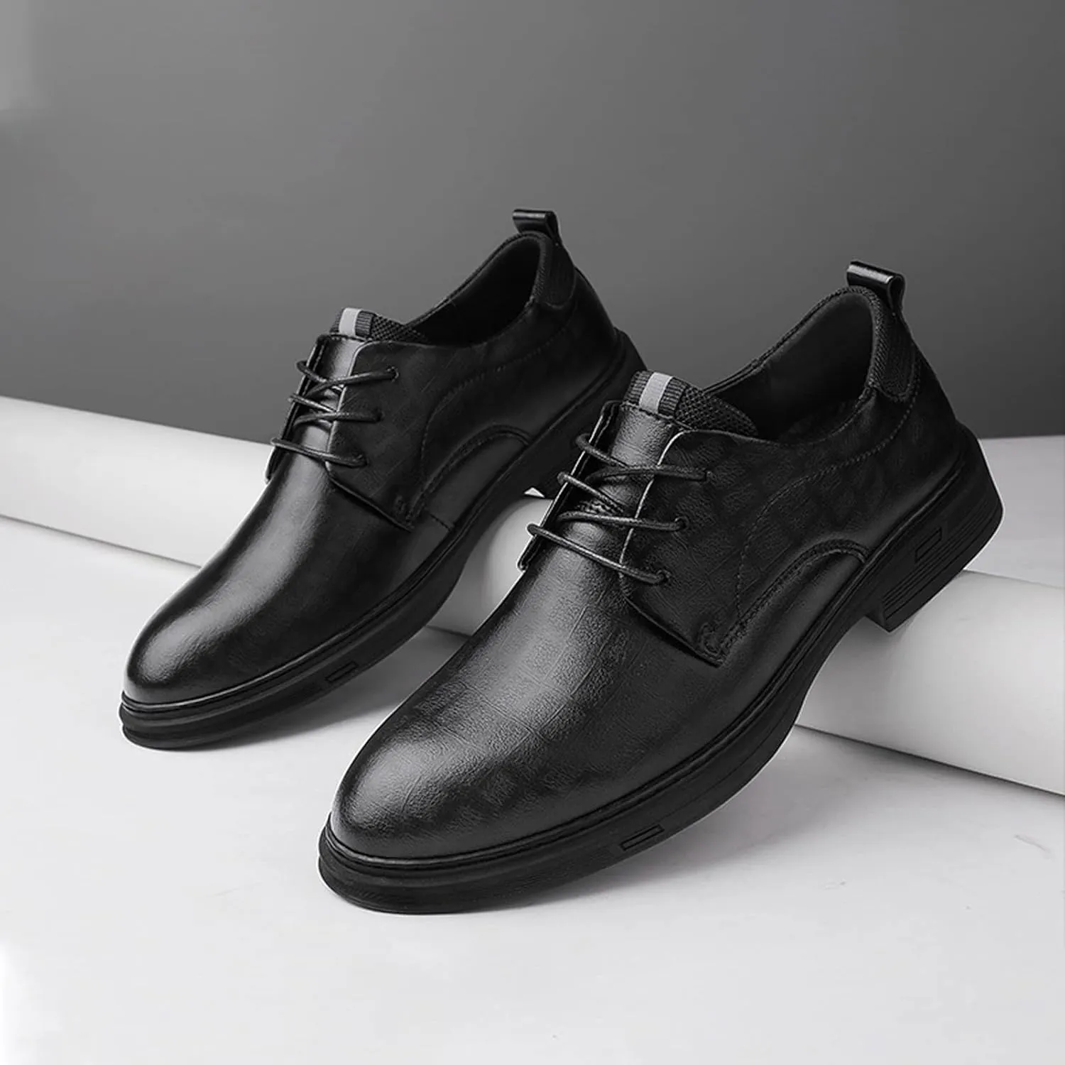 PURCHAWEE Men's Plaid Derby Shoes Dress Shoes,Leather Burnished Embossed Non Slip Lace Up Round Toe Block Heel Formal Business Shoes
