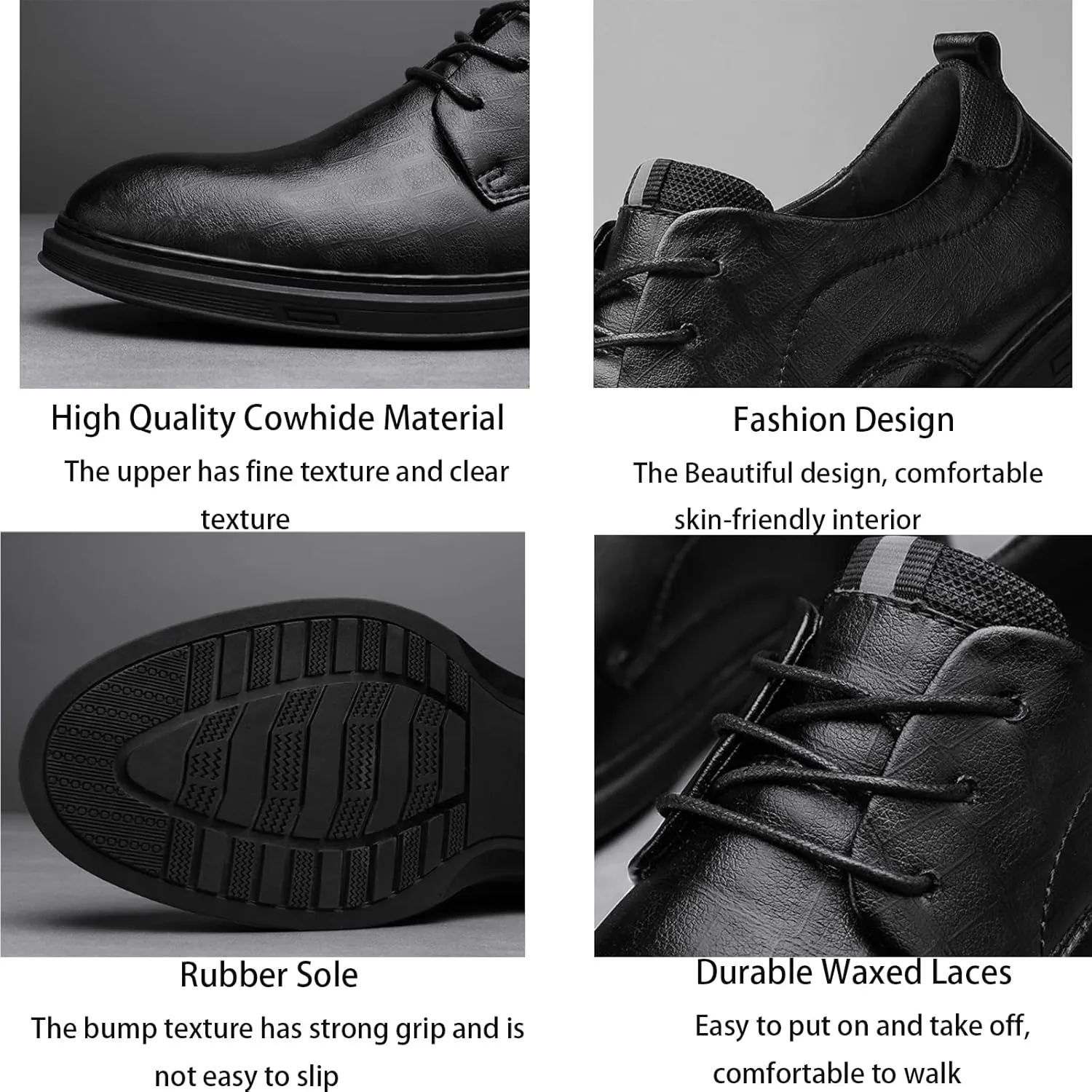 PURCHAWEE Men's Plaid Derby Shoes Dress Shoes,Leather Burnished Embossed Non Slip Lace Up Round Toe Block Heel Formal Business Shoes