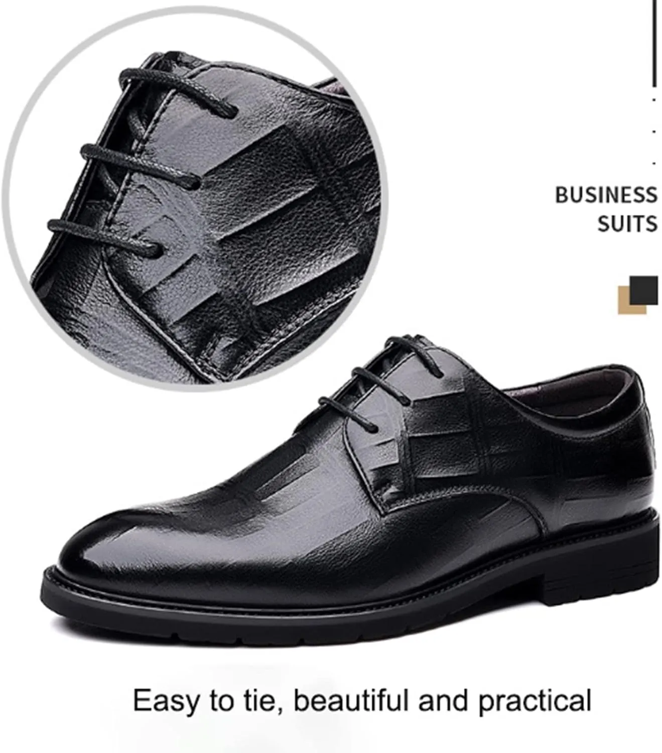 PURCHAWEE Men's Plaid Derby Shoes Dress Shoes,Leather Burnished Embossed Non-Slip Lace Up Round Toe Block Heel Formal Business Shoes