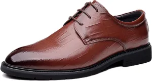 PURCHAWEE Men's Plaid Derby Shoes Dress Shoes,Leather Burnished Embossed Non-Slip Lace Up Round Toe Block Heel Formal Business Shoes