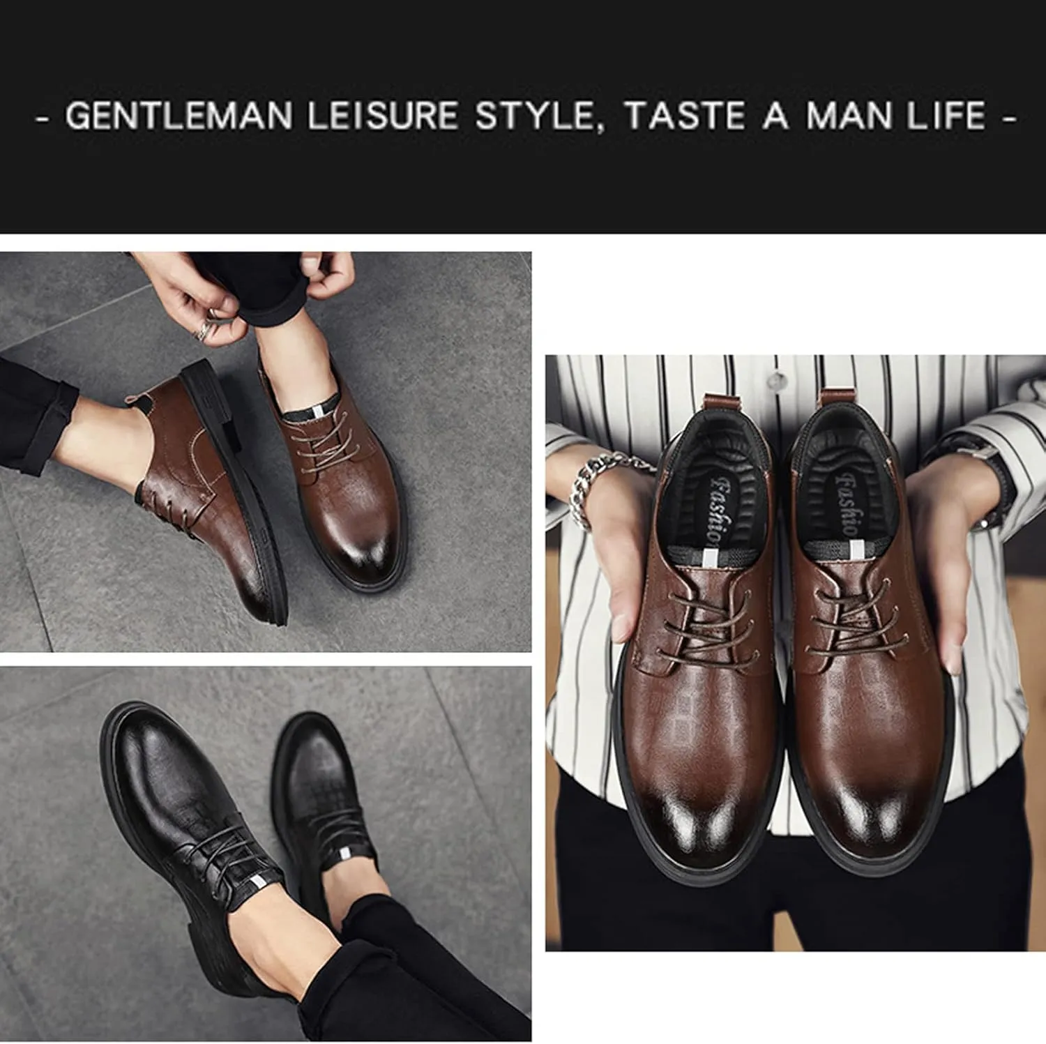 PURCHAWEE Men's Plaid Derby Shoes Dress Shoes,Leather Burnished Embossed Non Slip Lace Up Round Toe Block Heel Formal Business Shoes