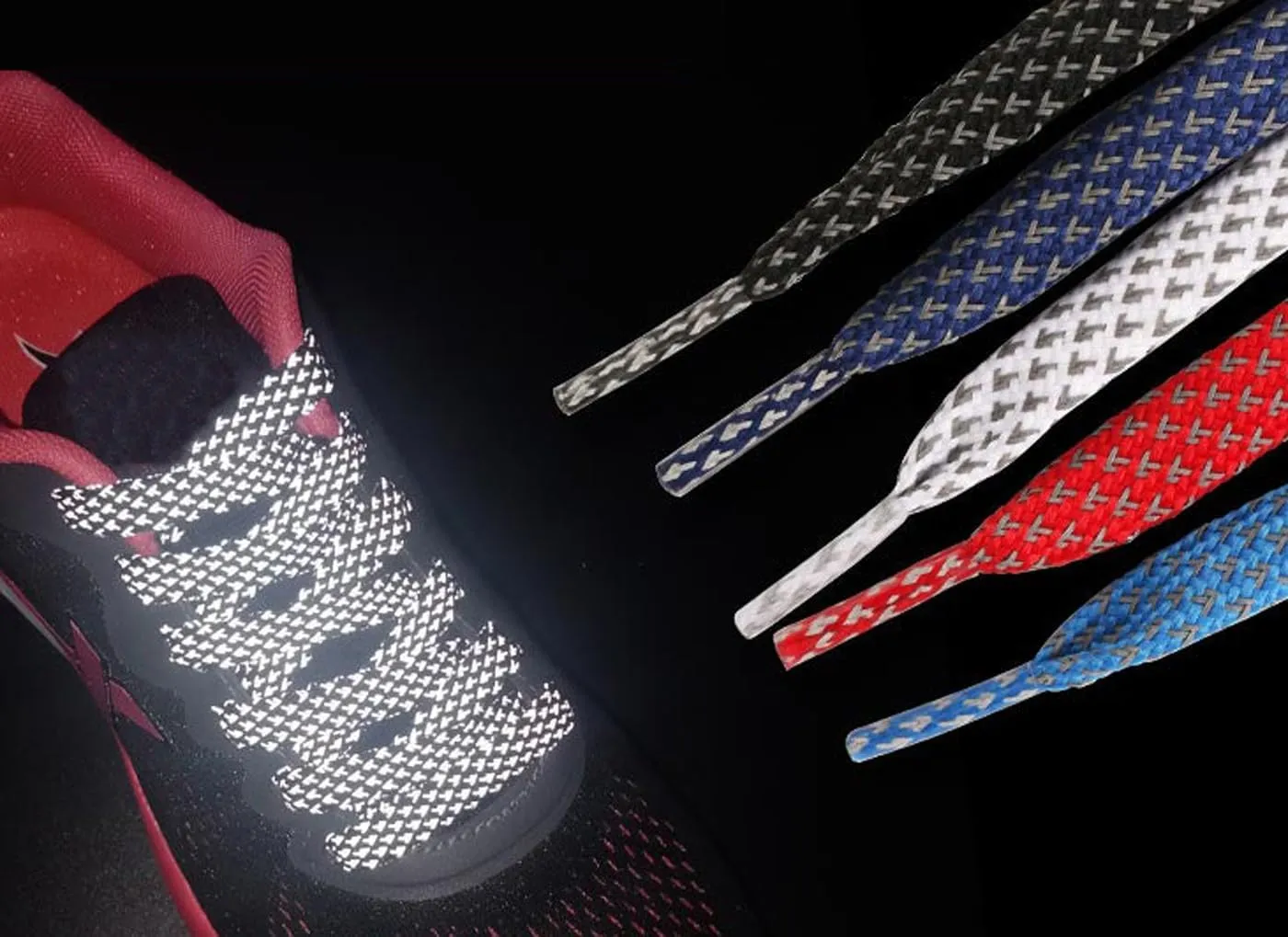 Reflective Shoe Laces for Sneakers Shoes 2 Pairs Fashion Flat 10MM Shoelaces for Adults Kids Night Safety Boots Laces