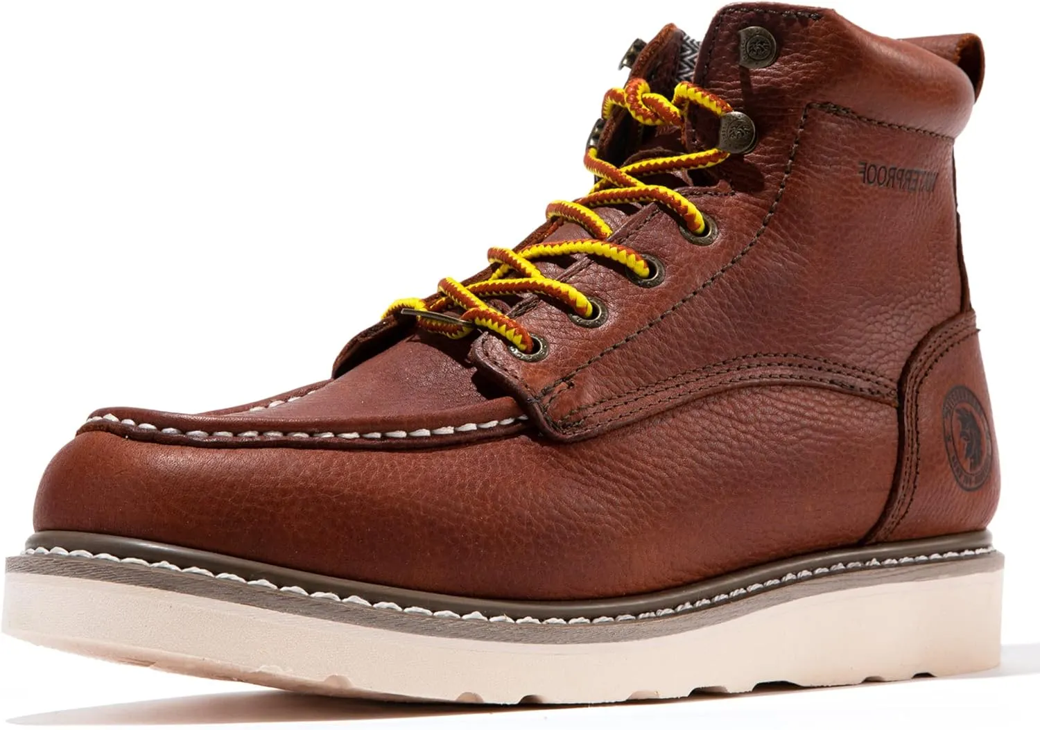 ROCKROOSTER Walker Waterproof Work Boots for Men, 6" Soft Toe Comfortable Boots, Vibram Wedge Sole, Arch Support Anti-Fatigue, Leather Insulated Safety Boots, Electric Hazard