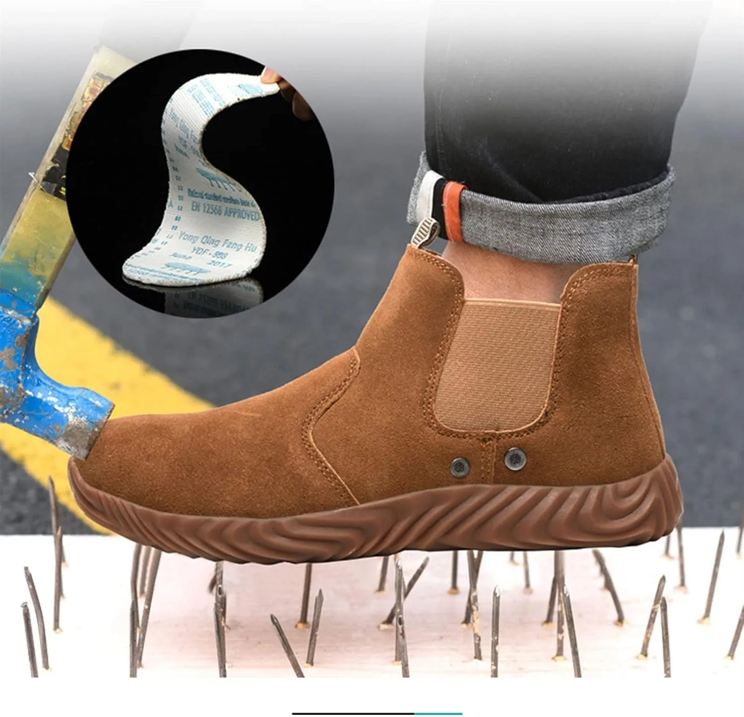 Safety Trainers Women Men Safety Shoes Lightweight Steel Toe Cap Safety Boots Breathable Industrial Work Shoes (Color : Brown, Size : 7 US)