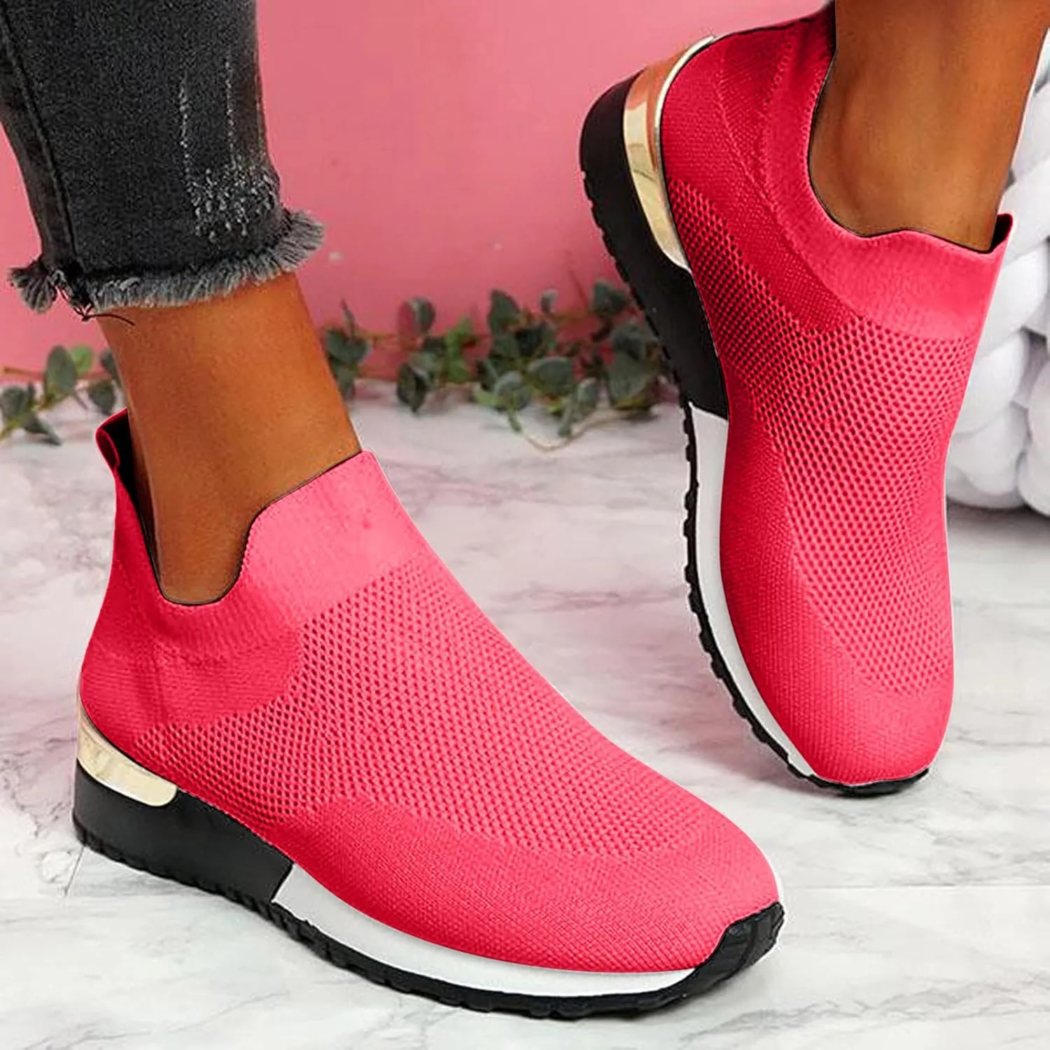 SBGMoSJ Chunky Sneakers for Women Trendy Zapato Antiderrapante para Mujer Casual Shoes for Women 2023 Trendy White Sneakers Slip Ons for Women Platform Zapatos para Embarazadas Comodos