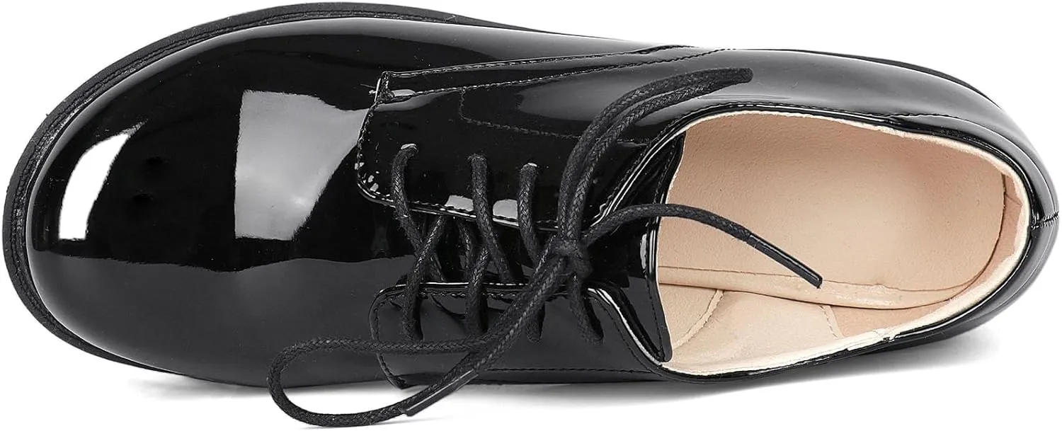SHEMEE Patent Leather Chunky Mid Heels Wingtip Oxfords Lug Sole Brogues Platform Saddle Shoes for Women