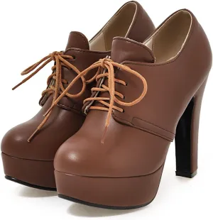 SHEMEE Womens Block Heel Platform Lace Up Pumps Oxford High Heels Ankle Booties Brogue Wingtip Vintage Dress Shoes
