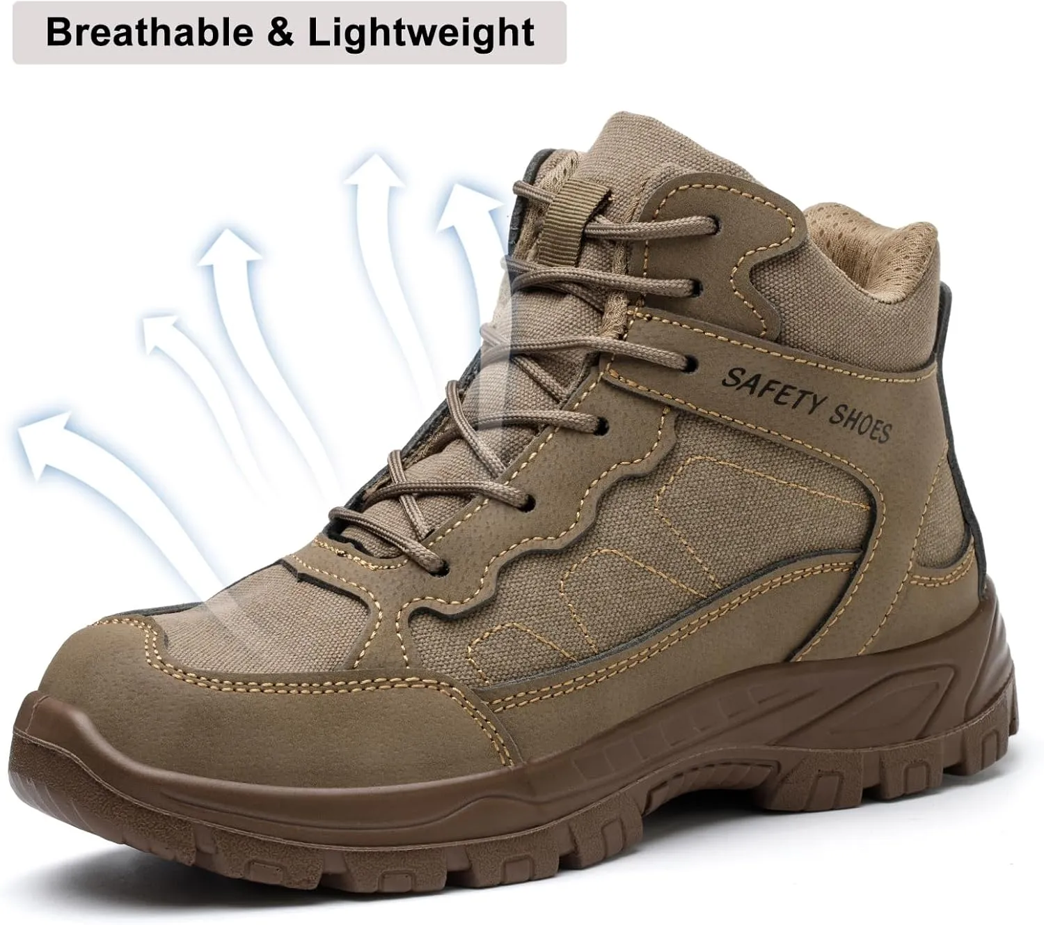 Steel Toe Work Boots for Men, High Top Composite Toe Safety Boots, Ultra-fiber & Canvas Upper, Lace-up, Indestructible Construction Industrial Safety Shoes