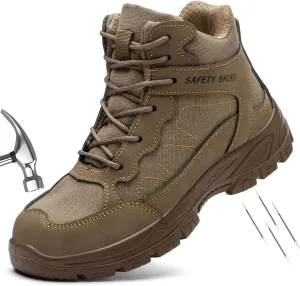 Steel Toe Work Boots for Men, High Top Composite Toe Safety Boots, Ultra-fiber & Canvas Upper, Lace-up, Indestructible Construction Industrial Safety Shoes