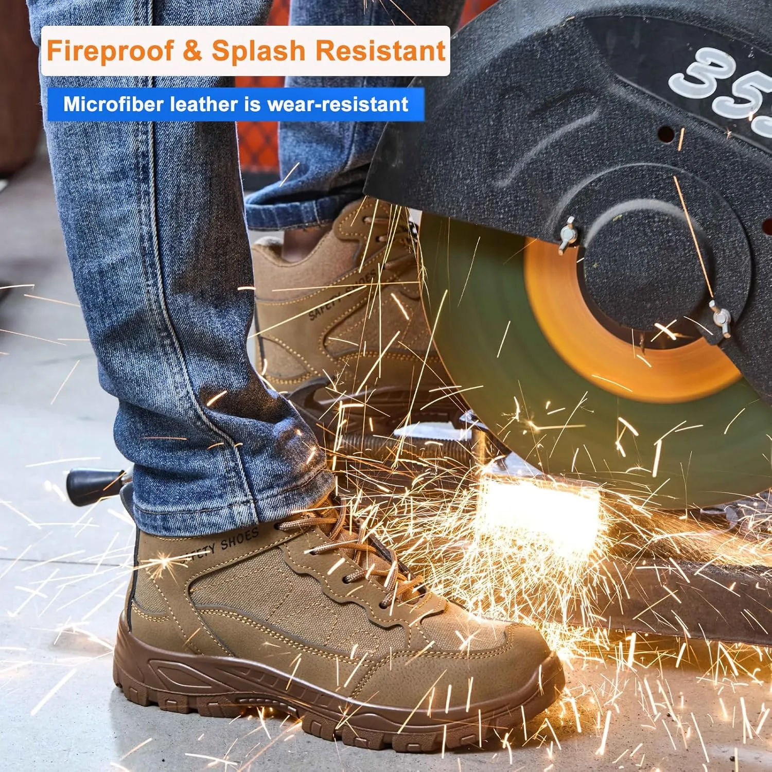 Steel Toe Work Boots for Men, High Top Composite Toe Safety Boots, Ultra-fiber & Canvas Upper, Lace-up, Indestructible Construction Industrial Safety Shoes