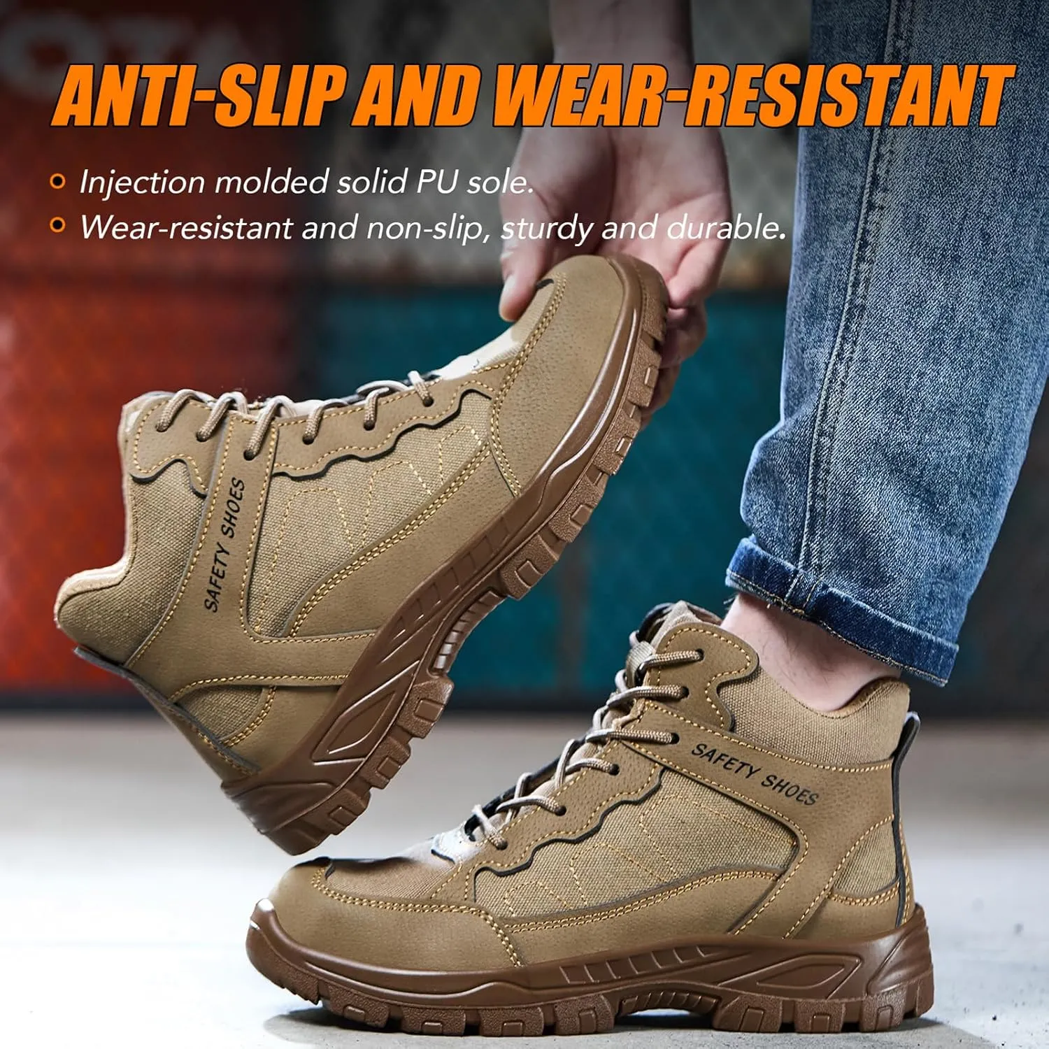 Steel Toe Work Boots for Men, High Top Composite Toe Safety Boots, Ultra-fiber & Canvas Upper, Lace-up, Indestructible Construction Industrial Safety Shoes