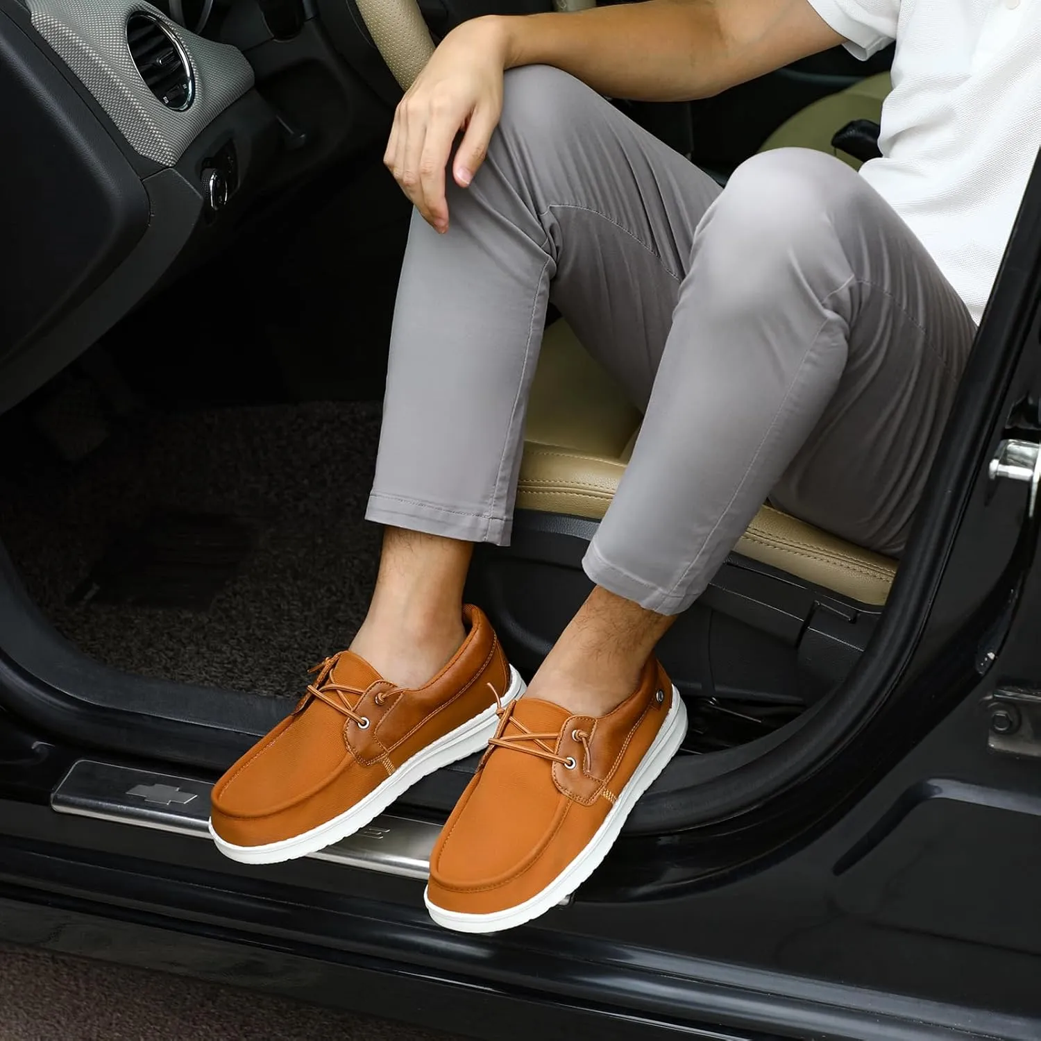STQ Boat Shoes Men's Business Casual Shoes Slip on Dress Sneakers with Arch Support Insole Lightweight Orthopedic Walking Loafers for Plantar Fasciitis