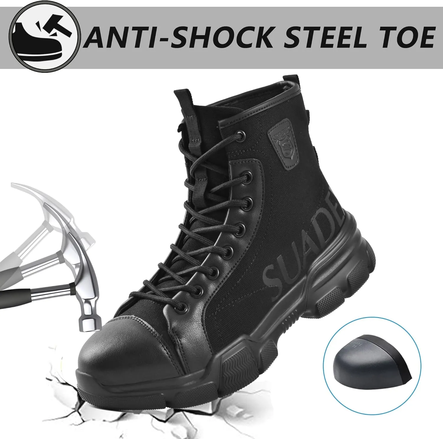 SUADEX Steel Toe Boots for Men Women Waterproof Arch Support Work Construction Indestructible Safety Boots