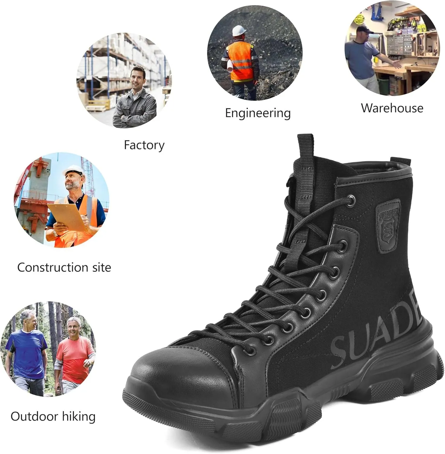 SUADEX Steel Toe Boots for Men Women Waterproof Arch Support Work Construction Indestructible Safety Boots
