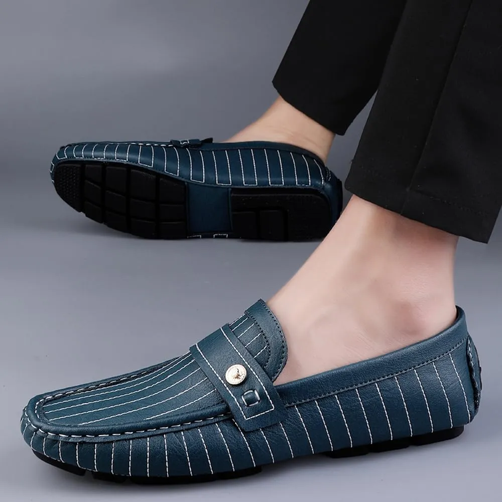 Succttssful Men's Leather Flat Loafers for Driving - Fashion Boat Shoes Slip On Walking Boat Shoes Casual Shoes for Travelling
