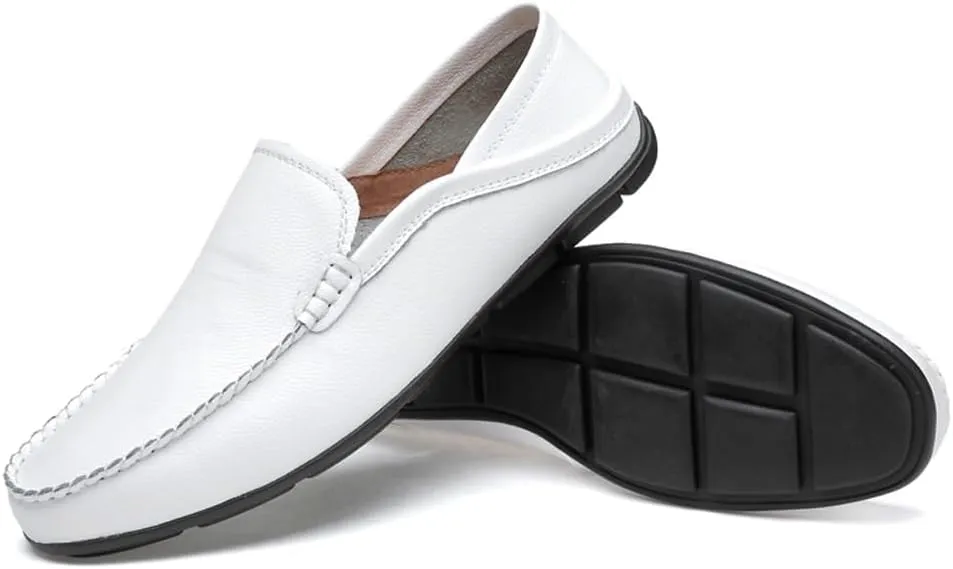 Succttssful Men's Leather Flat Loafers for Driving - Fashion Boat Shoes Slip On Walking Boat Shoes Casual Shoes for Travelling