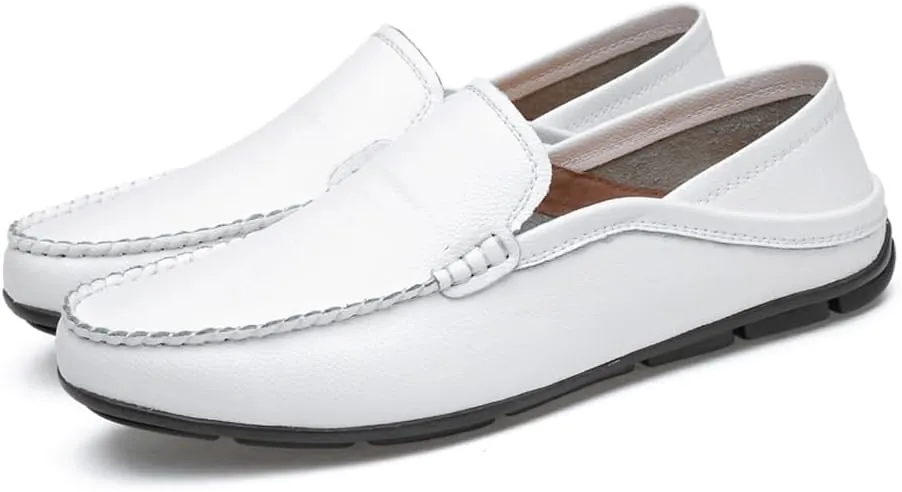 Succttssful Men's Leather Flat Loafers for Driving - Fashion Boat Shoes Slip On Walking Boat Shoes Casual Shoes for Travelling