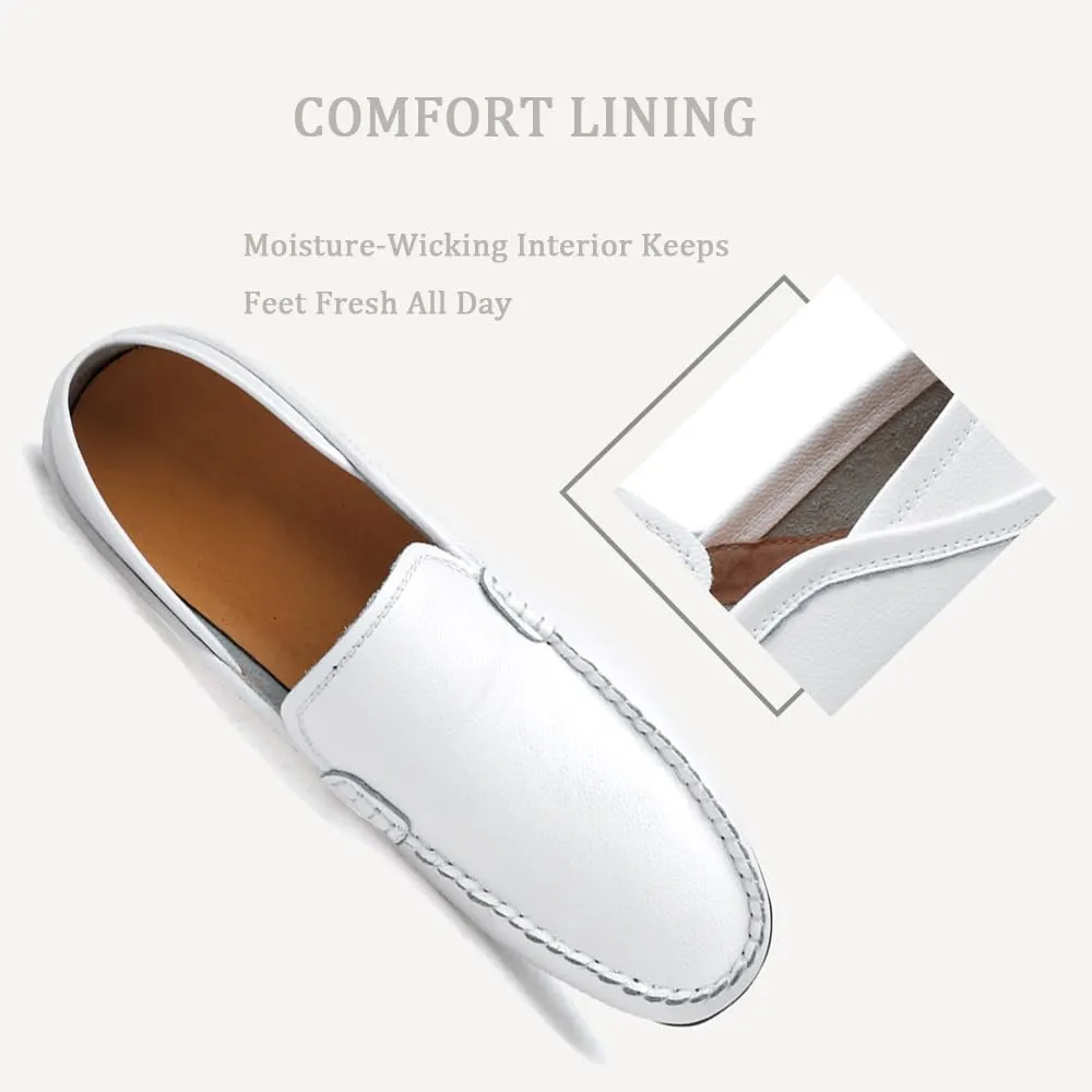 Succttssful Men's Leather Flat Loafers for Driving - Fashion Boat Shoes Slip On Walking Boat Shoes Casual Shoes for Travelling