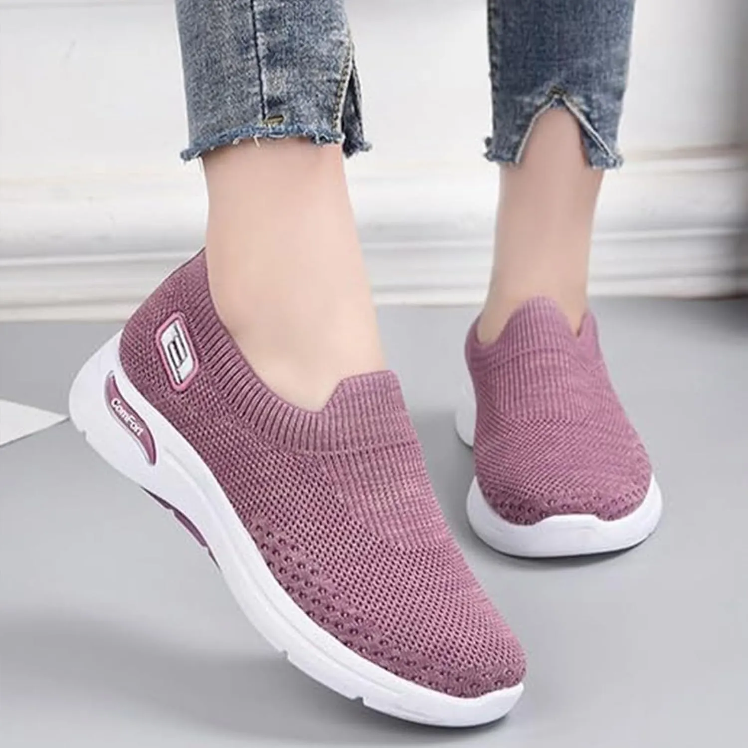 Summer Sneakers for Women Slip On Casual Mesh-Comfortable Tennis Workout Sneakers Breathable Lightweight Orthopedic Shoes with Arch Support Fashion Soft Sole Shoes