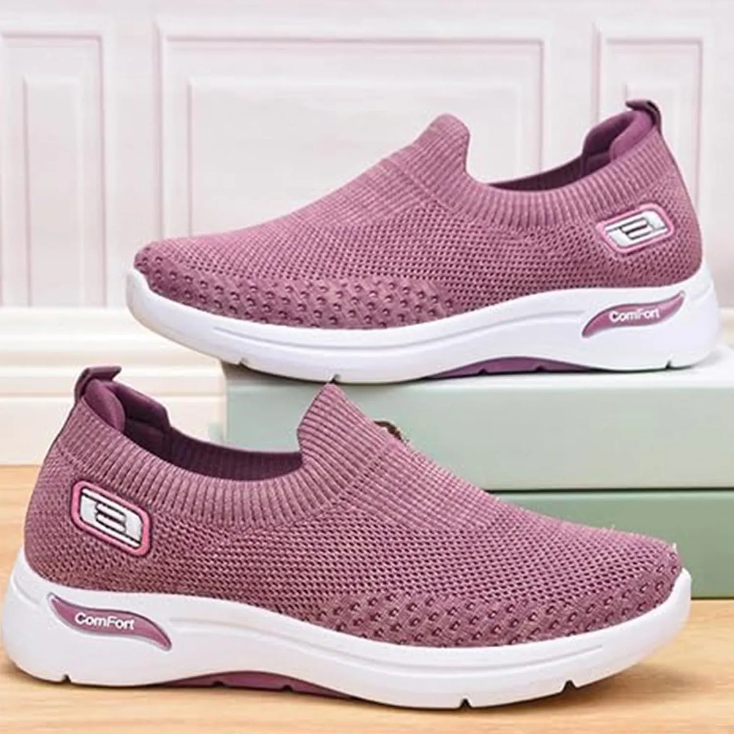 Summer Sneakers for Women Slip On Casual Mesh-Comfortable Tennis Workout Sneakers Breathable Lightweight Orthopedic Shoes with Arch Support Fashion Soft Sole Shoes