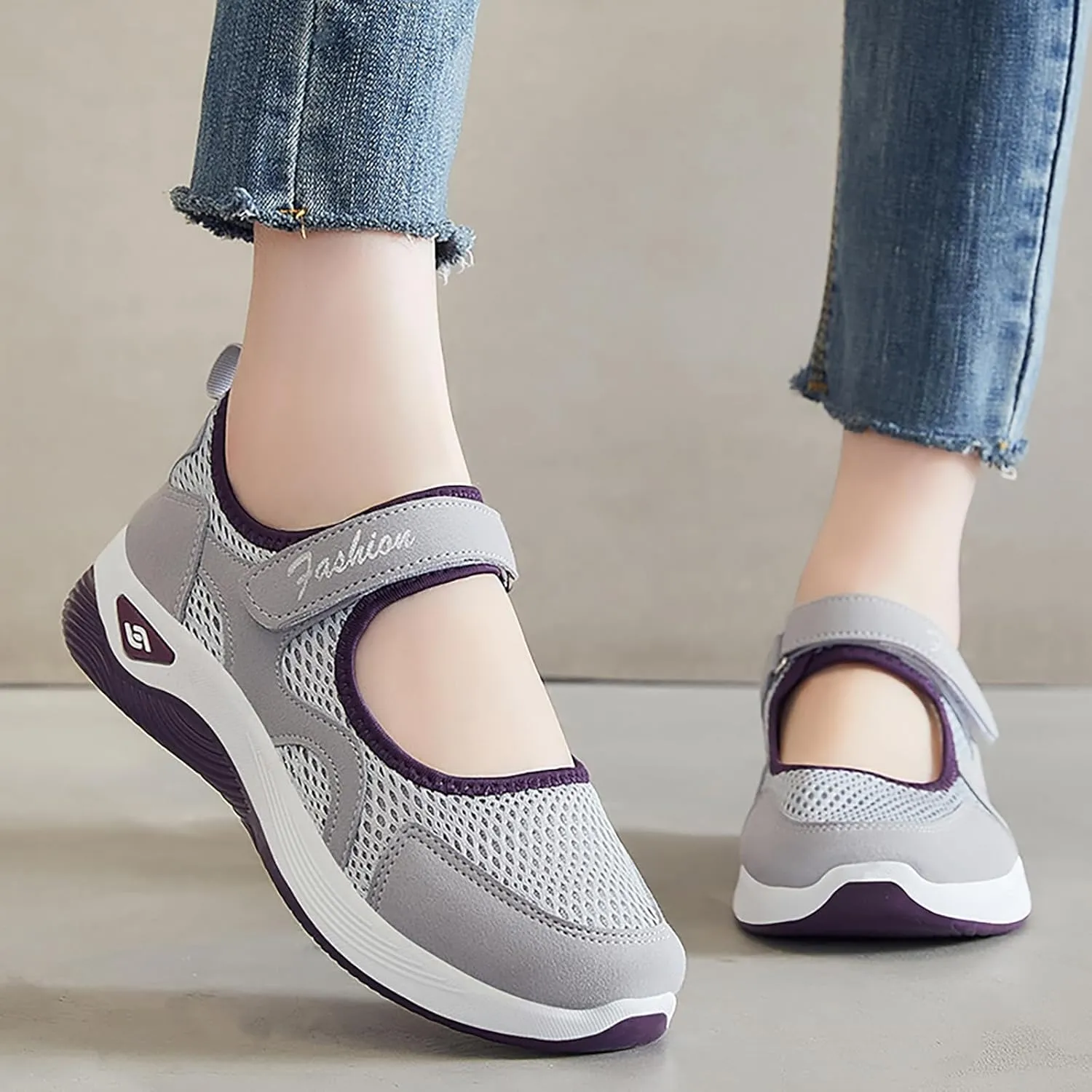 Summer Walking Shoes Women Non-Slip Adjustable Breathable Wedges Slip-On Sneaker Casual Nursing Orthotic Lightweight Shoes Fashion Arch Support Closed Toe Shoe