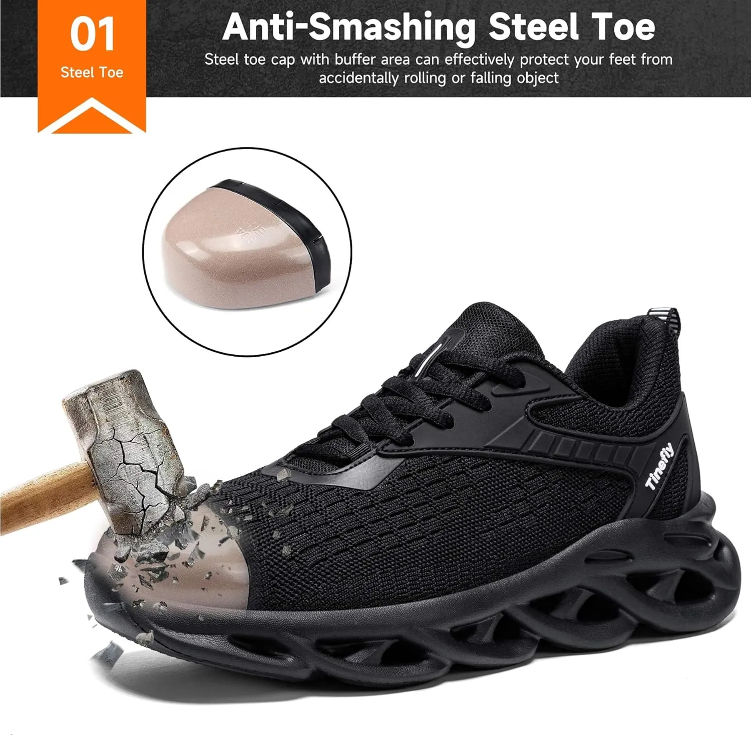 Tinefiy Steel Toe Shoes for Women Lightweight Comfortable Slip Resistant Safety Work Sneakers Composite Toe Indestructible Shoe