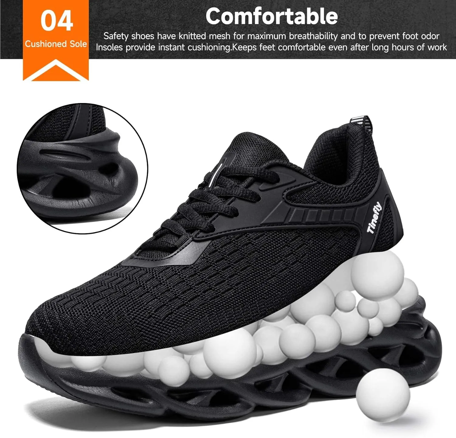 Tinefiy Steel Toe Shoes for Women Lightweight Comfortable Slip Resistant Safety Work Sneakers Composite Toe Indestructible Shoe