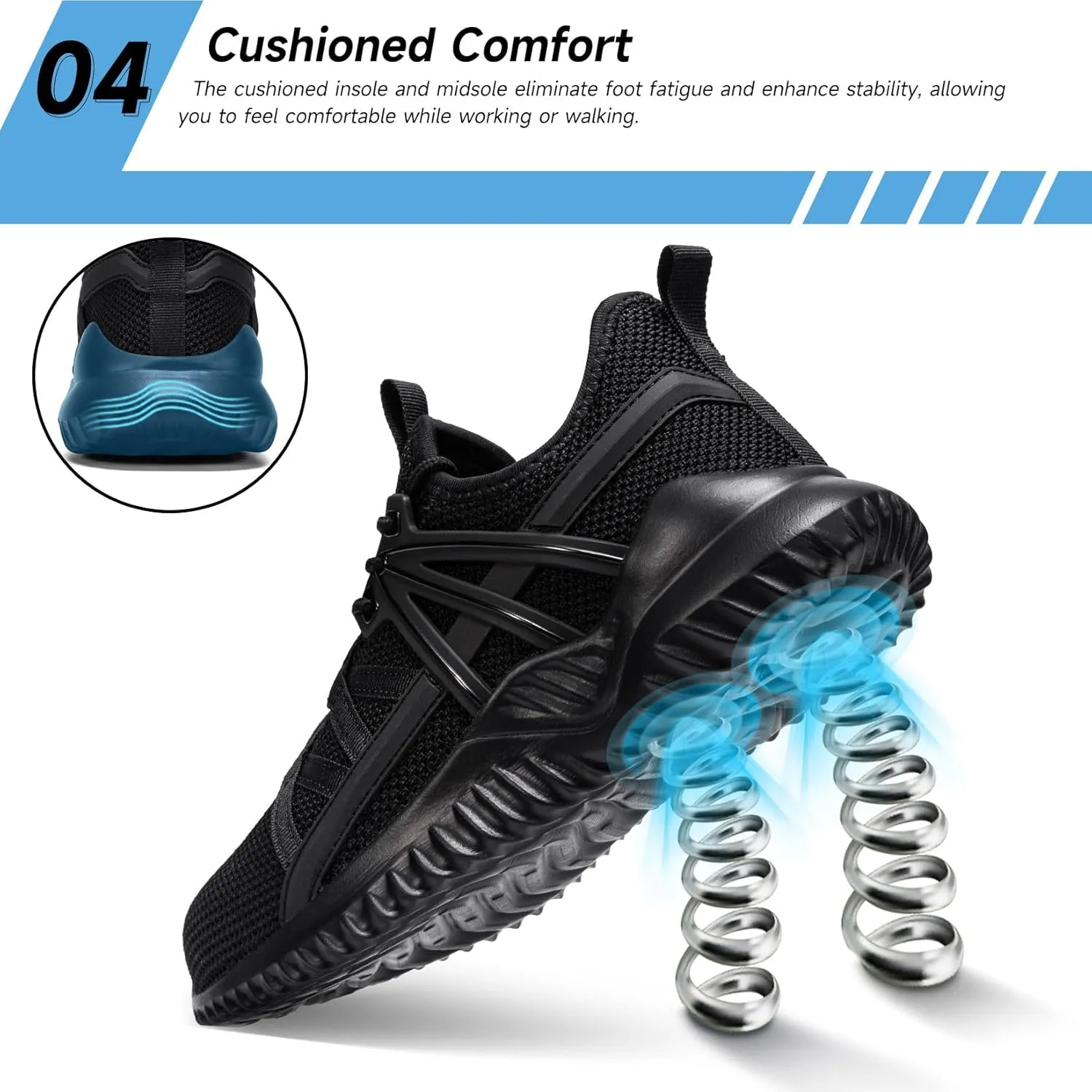 Tinefiy Steel Toe Shoes for Women Lightweight Comfortable Slip Resistant Safety Work Sneakers Composite Toe Indestructible Shoe