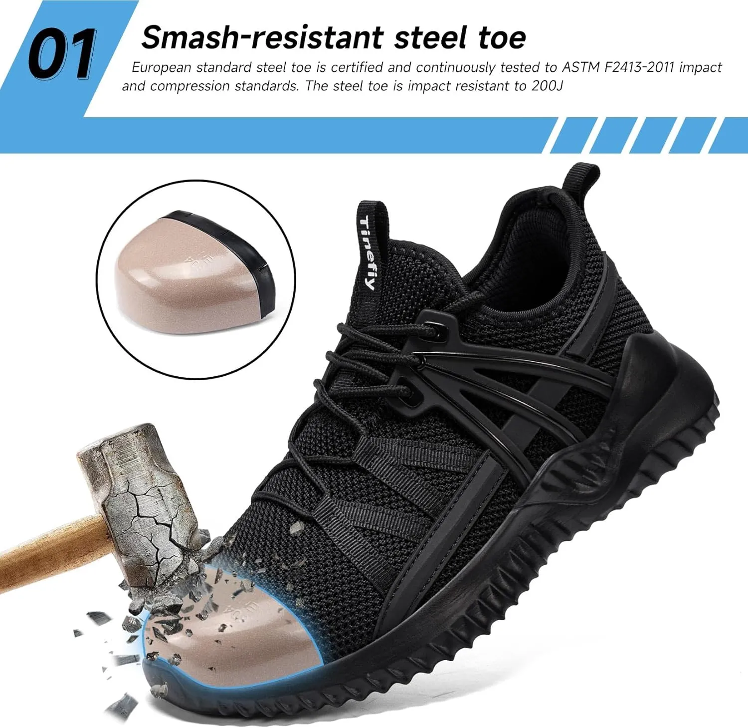 Tinefiy Steel Toe Shoes for Women Lightweight Comfortable Slip Resistant Safety Work Sneakers Composite Toe Indestructible Shoe