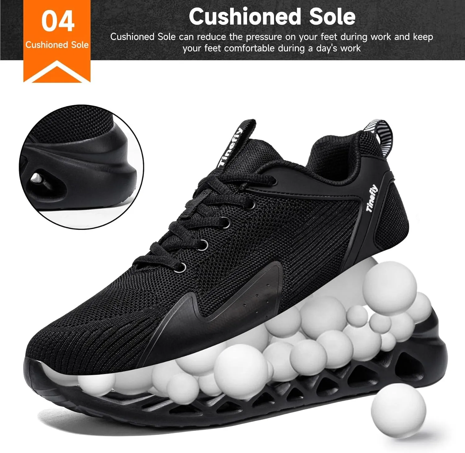 Tinefiy Steel Toe Shoes for Women Lightweight Comfortable Slip Resistant Safety Work Sneakers Composite Toe Indestructible Shoe