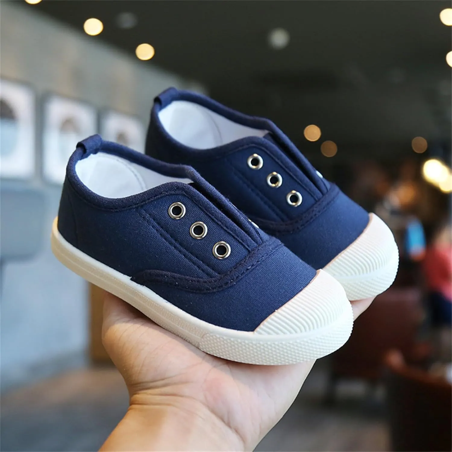 Toddler Girls Boys T-Strap Canvas Sneakers Classical Comfortable Cotton Flat Non-Slip Casual Walking Lace-Up Slip Shoes