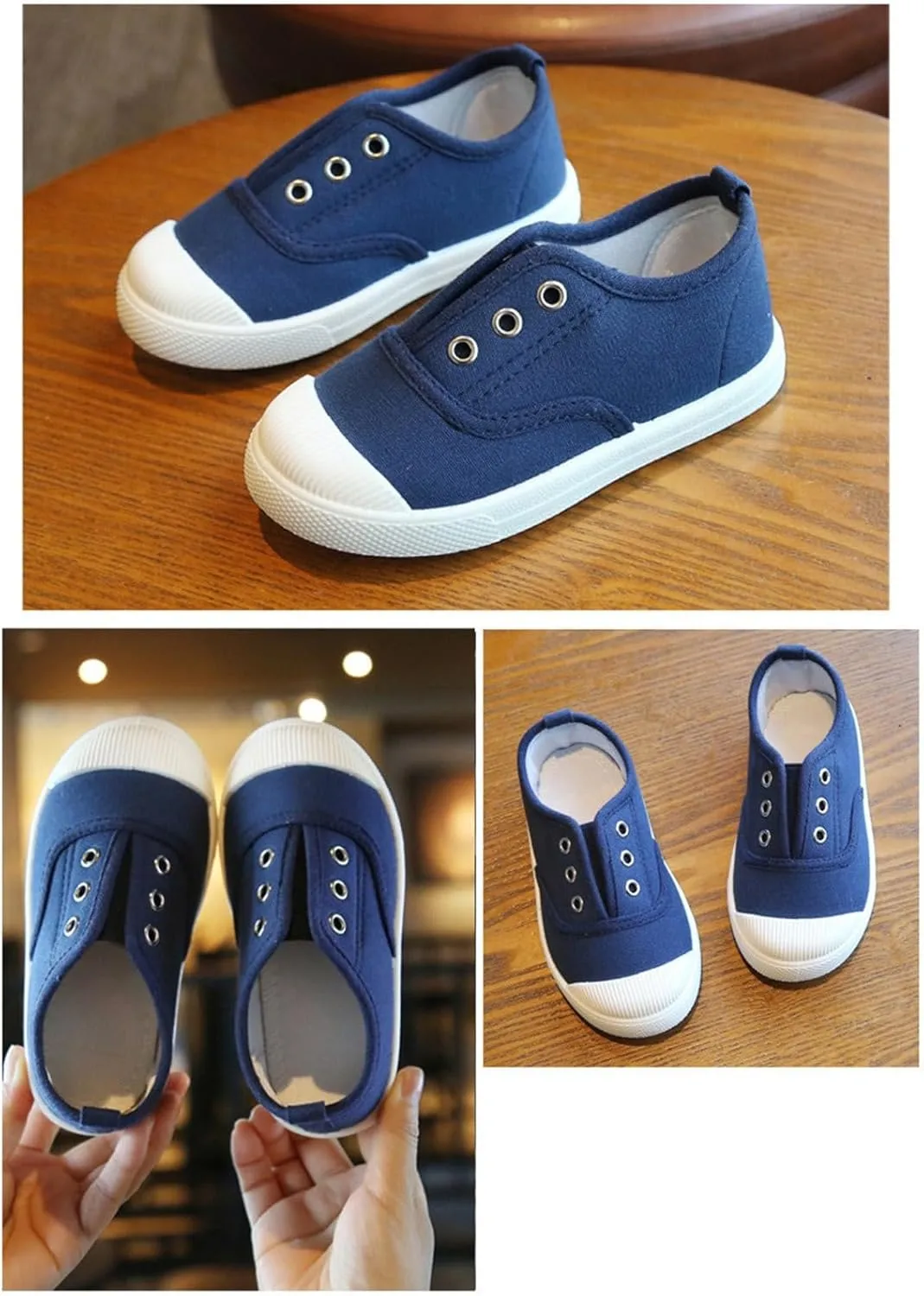 Toddler Girls Boys T-Strap Canvas Sneakers Classical Comfortable Cotton Flat Non-Slip Casual Walking Lace-Up Slip Shoes