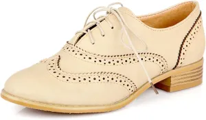 Vintage Wingtip Oxfords Chunky Low Heels Brogues Lace Up Round Toe Pump Dress Shoes