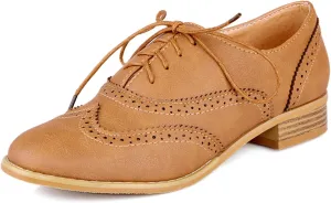 Vintage Wingtip Oxfords Chunky Low Heels Brogues Lace Up Round Toe Pump Dress Shoes