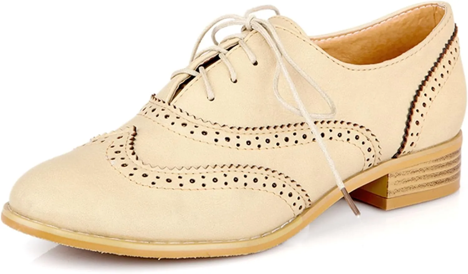 Vintage Wingtip Oxfords Chunky Low Heels Brogues Lace Up Round Toe Pump Dress Shoes