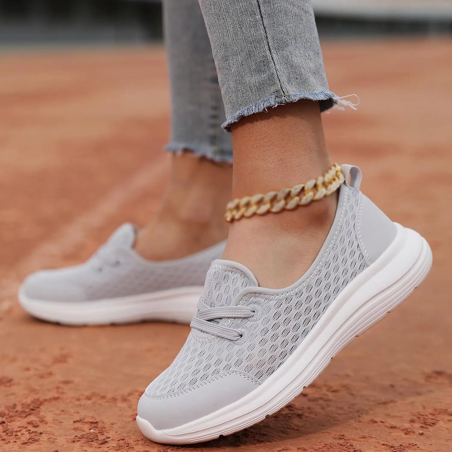 Walking Shoes for Women Soft Sole Mesh Comfort Orthopedic Shoes Breathable Slip-On Sneakers with Arch Support Lightweight Casual Non-Slip Sports Workout Gym Shoe for Daily Wear