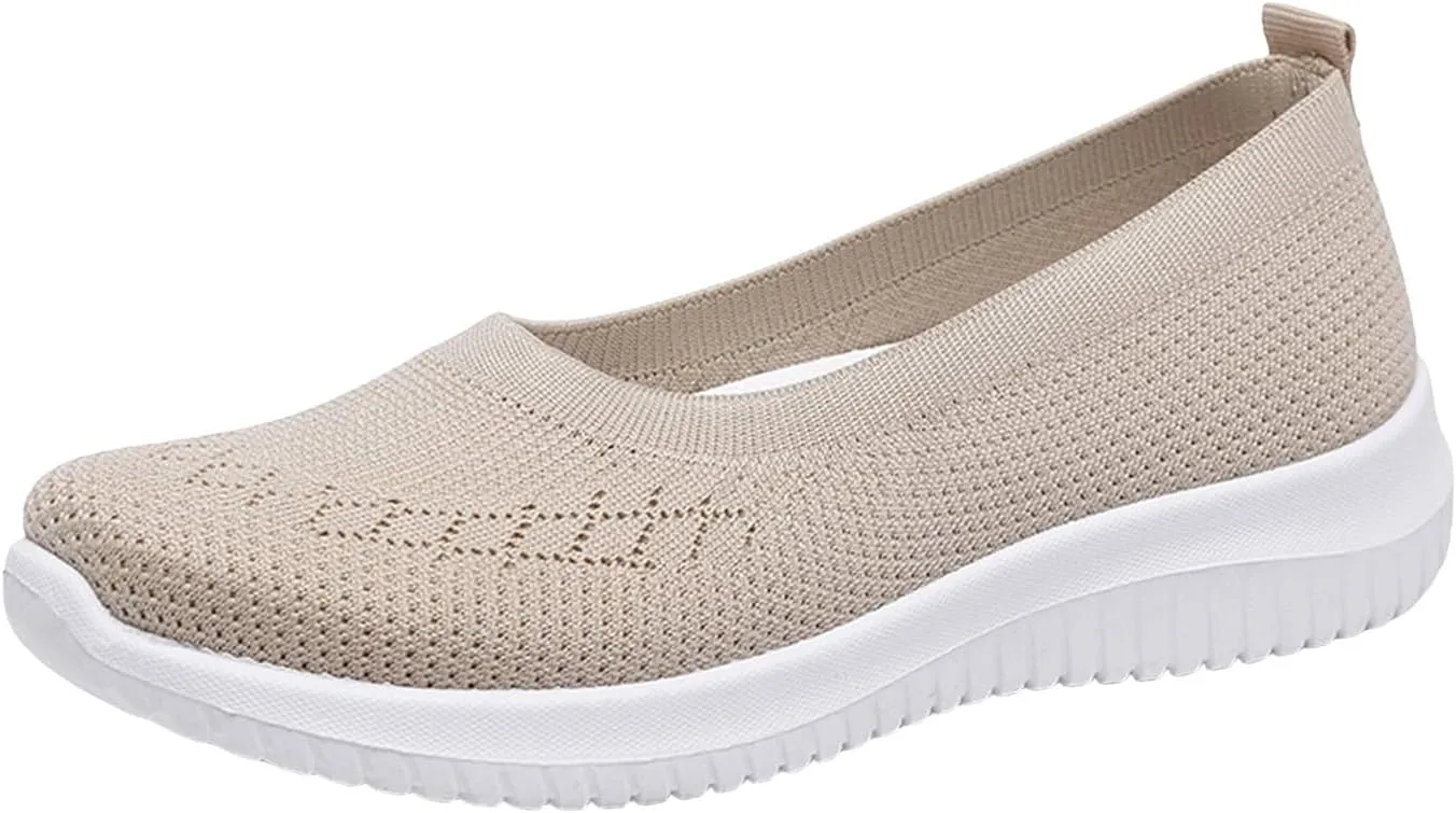 Walking Shoes for Women Summer Breathable Mesh Hollow Out Knitted Flats Casual Comfortable Slip On Soft Sole Sneakers Athletic Walking Sneakers with Arch Support