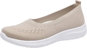 Walking Shoes for Women Summer Breathable Mesh Hollow Out Knitted Flats Casual Comfortable Slip On Soft Sole Sneakers Athletic Walking Sneakers with Arch Support